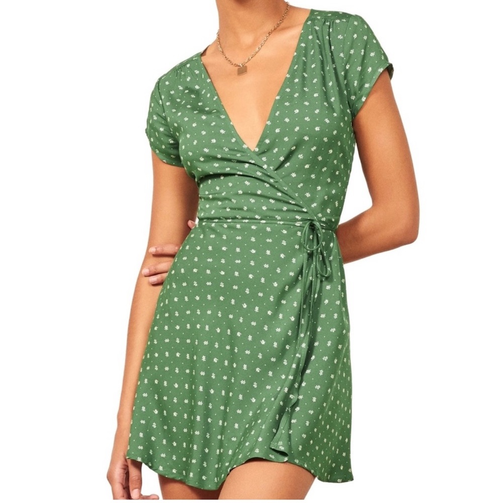 Reformation Jeans Ports Green Floral Mini Wrap Dress Size XS